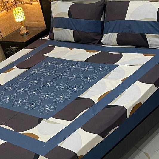 Multicolor Patchwork Cotton Double Bedsheet Set - 3 Pcs