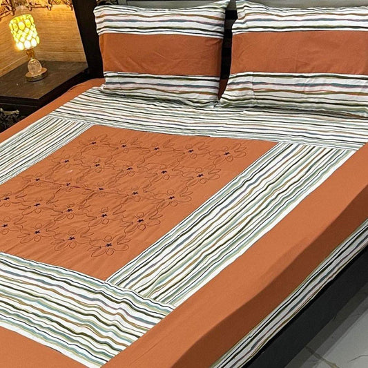 Luxurious Cotton Patchwork Double Bedsheet Set - 3 Pcs