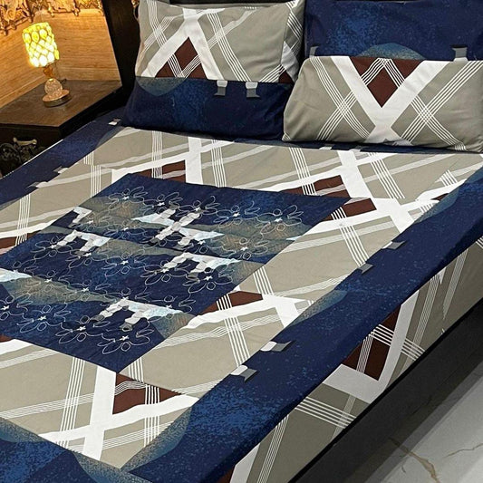 Cozy Cotton Patchwork Double Bedsheet Set - 3 Pcs Ensemble in Blue