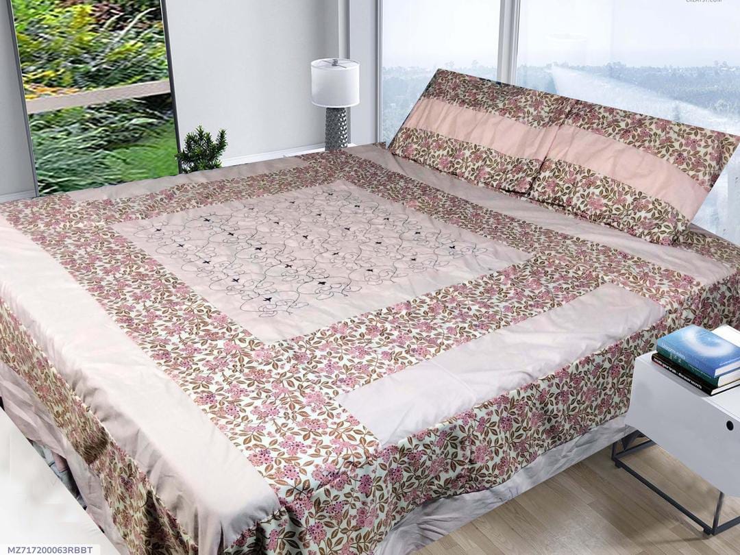 3 Pcs Cotton Sotton Patchwork Double Bedsheet (Pink)