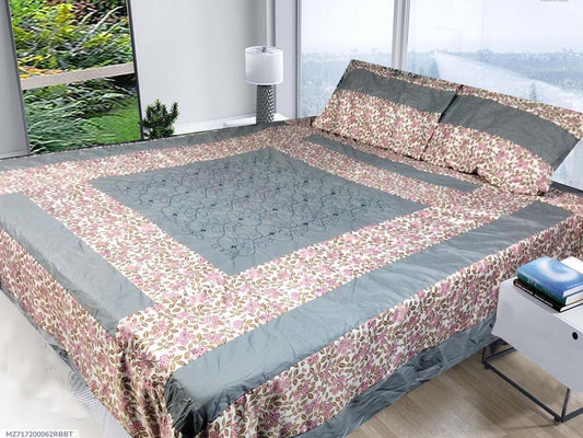 3 Pcs Cotton Sotton Patchwork Double Bedsheet (Grey)