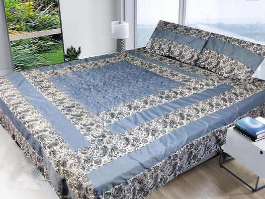 3 Pcs Cotton Sotton Patchwork Double Bedsheet (Multicolor)