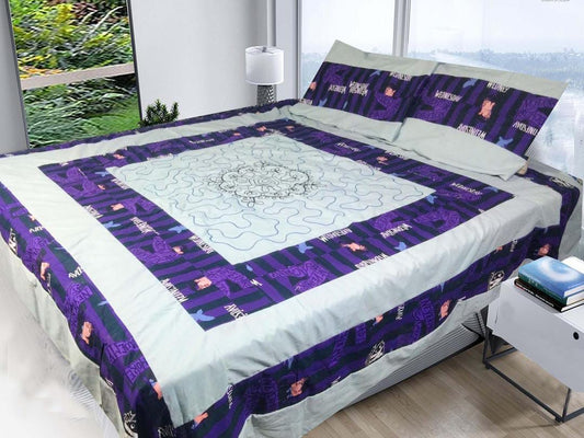 3 Pcs Cotton Sotton Patchwork Double Bedsheet (Purple)