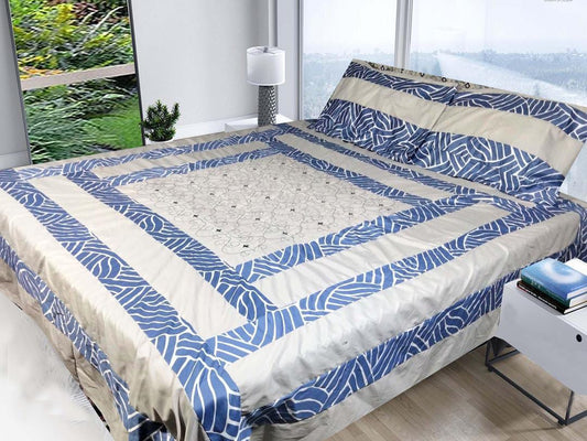 Cozy Cotton Sotton Double Bedsheet Set - 3 Piece Patchwork Collection in Blue