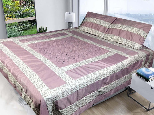 Cotton Sotton Patchwork Double Bedsheet Set - 3 Pcs in Pink