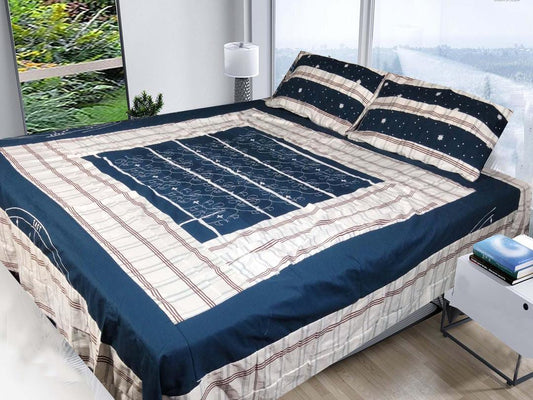 Cozy Cotton Sotton Patchwork Double Bedsheet Set - 3 Pcs in Blue