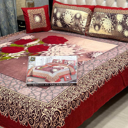 4 Pcs Crystal Cotton Printed Double Bedsheet (Red)