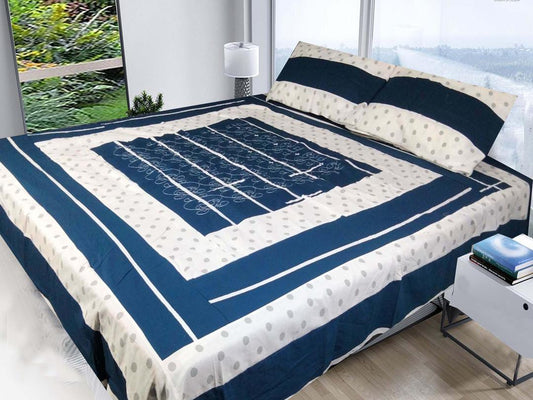 Elegant Blue Cotton Sotton Patchwork Double Bed Set – 3 Piece Collection