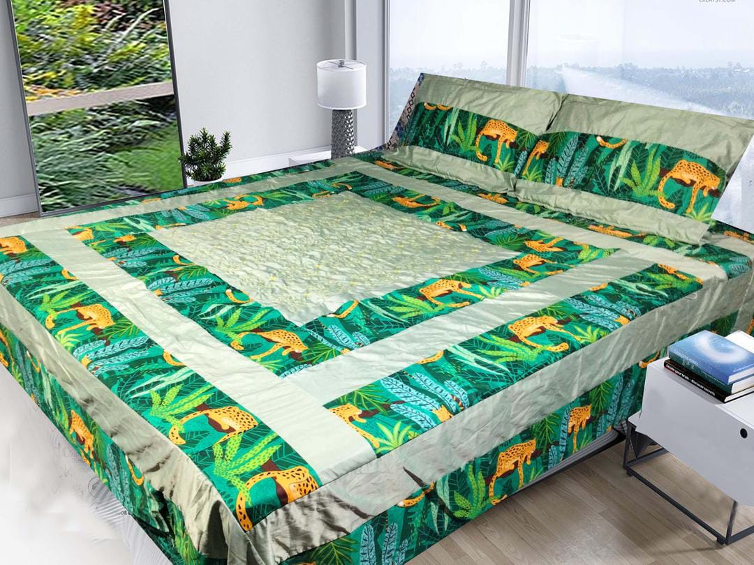 3 Pcs Cotton Sotton Patchwork Double Bedsheet (Green)