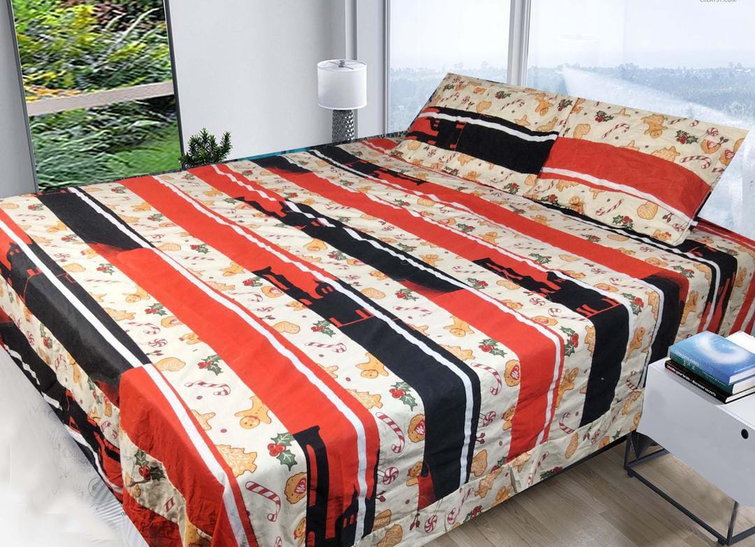 3 Pcs Cotton Sotton Patchwork Double Bedsheet (Multicolor)