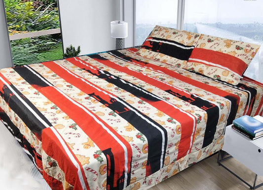 3 Pcs Cotton Sotton Patchwork Double Bedsheet (Multicolor)