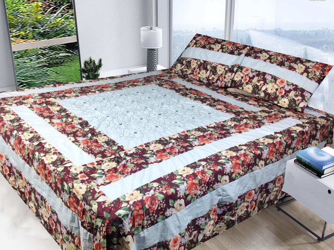 3 Pcs Cotton Sotton Patchwork Double Bedsheet (Multicolor)