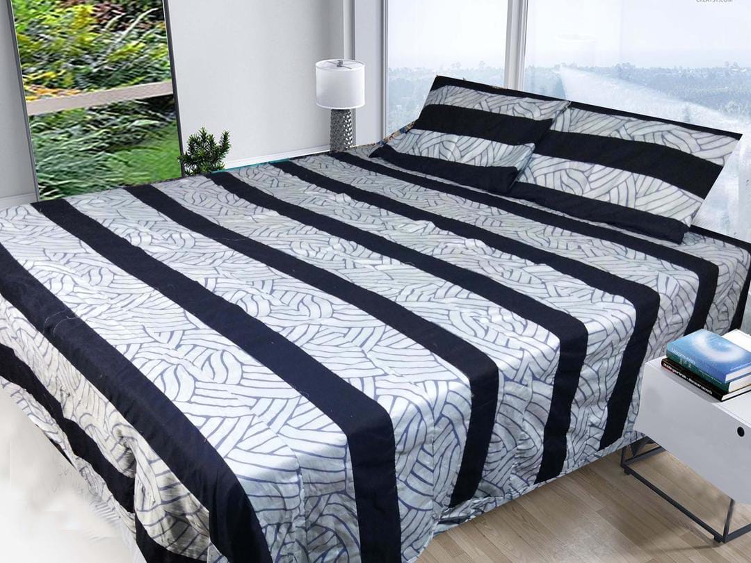 3 Pcs Cotton Sotton Patchwork Double Bedsheet (Black & White)