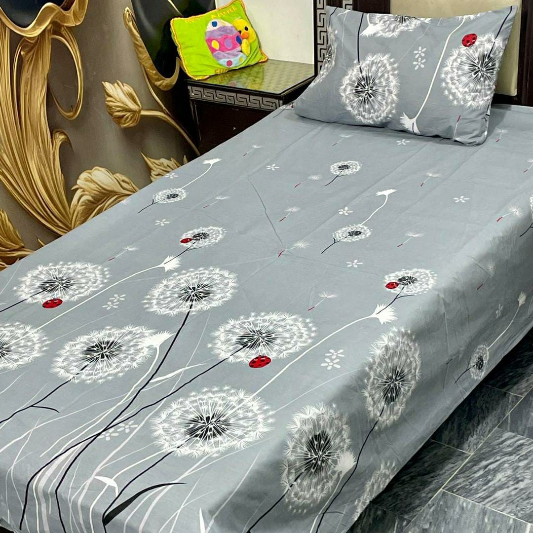 Stylish Grey Printed Cotton Single Bedsheet Set - 2 Piece