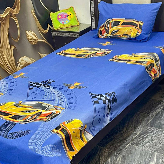 Charming Blue Printed Single Bedsheet Set - Luxurious Cotton Comfort (2 Pcs)