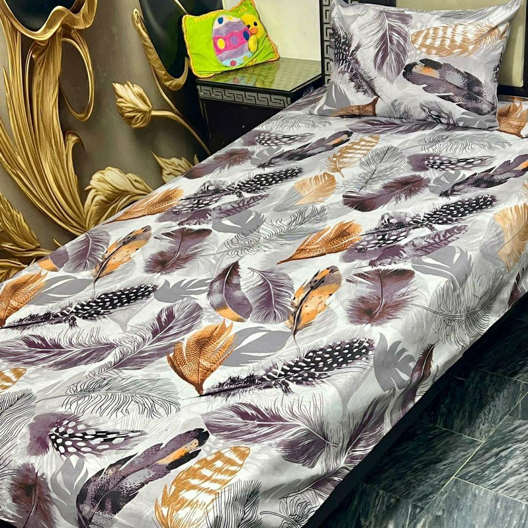 Elegant Printed Cotton Bedsheet Set for Single Bed – 2 Piece Off White Excellence