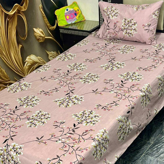 Charming Pink Printed Cotton Single Bed Sheet Set - 2 Pcs