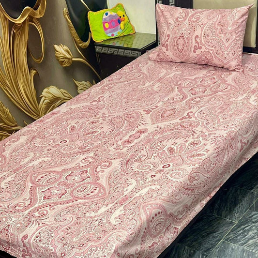 Charming Pink Cotton Printed Single Bedset – 2 Pieces, Perfect for Kids' Rooms