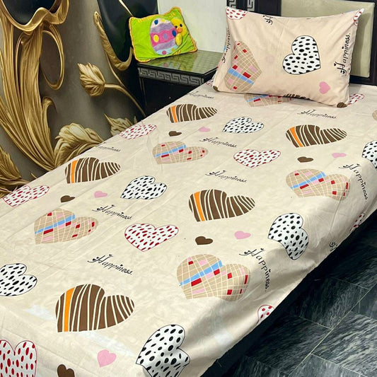 Elegant Printed Cotton Single Bedsheet Set – 2 Pcs in Beige