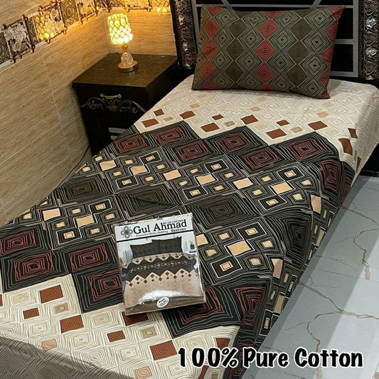 Multicolor Printed Cotton Bedsheet Set - 4 Pcs for Single Bed (Brown)