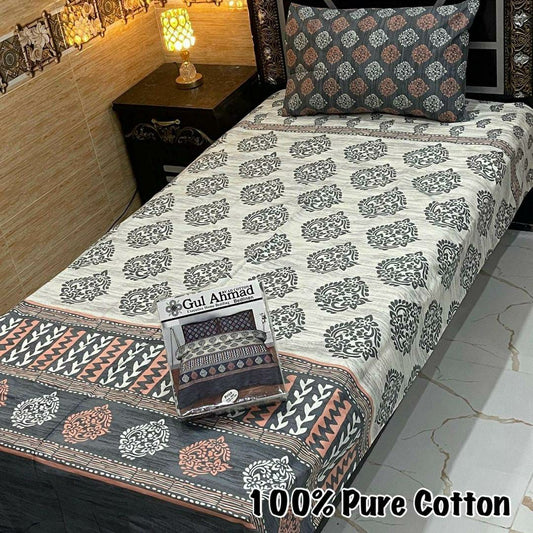 Multicolor Printed Cotton Bedsheet Set - 4 Pcs for Single Bed (Black , White)