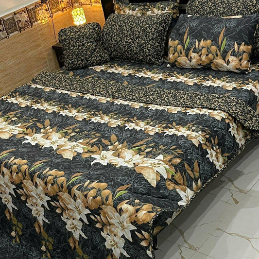 7 Pcs Cotton Printed Comforter Set (Black)