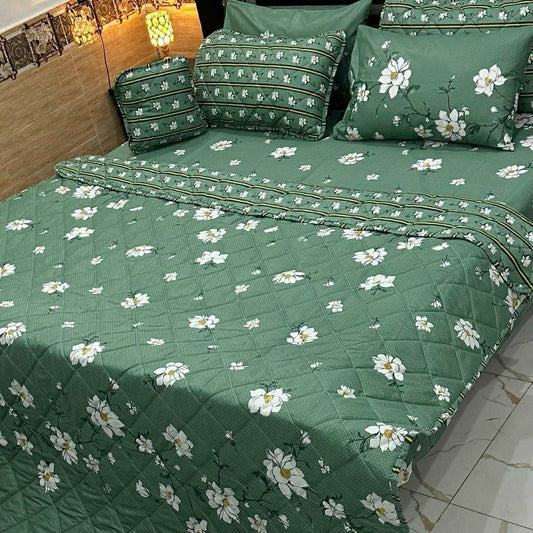 7 Pcs Cotton Printed Comforter Set (Green)