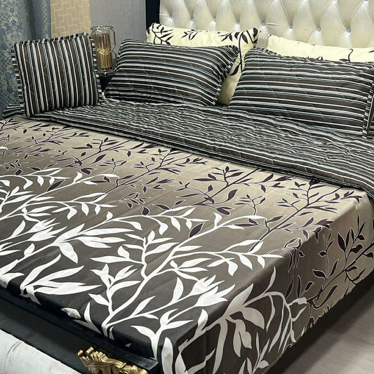 7 Pcs Cotton Printed Comforter Set (Black & Brown)
