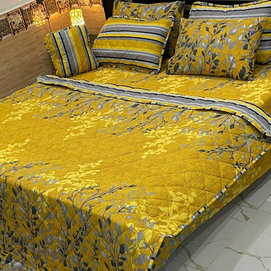 7 Pcs Cotton Printed Comforter Set (Golden)