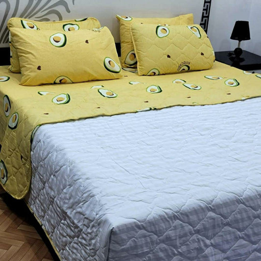 6 Pcs Cotton Printed Comforter Set for King Size Bed (Yellow & White)