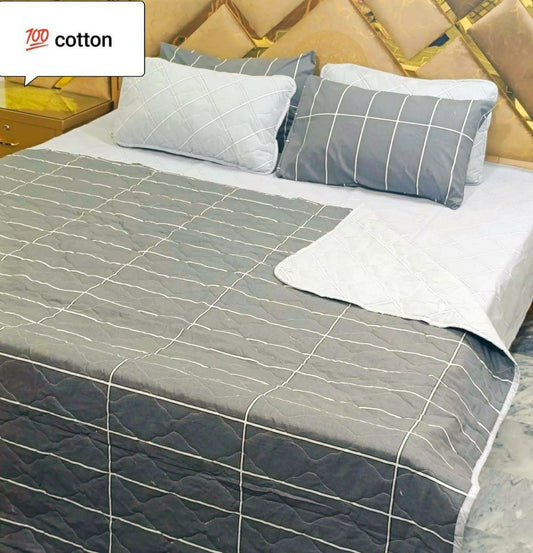 6 Pcs Cotton Printed Comforter Set for King Size Bed (Black & White)