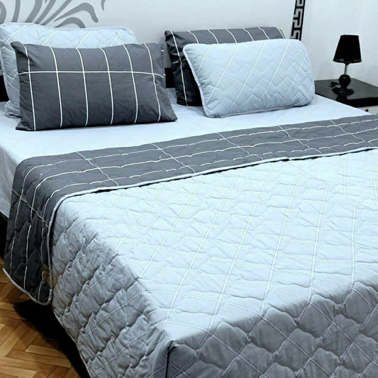 6 Pcs Cotton Printed Comforter Set for King Size Bed (Black & White)