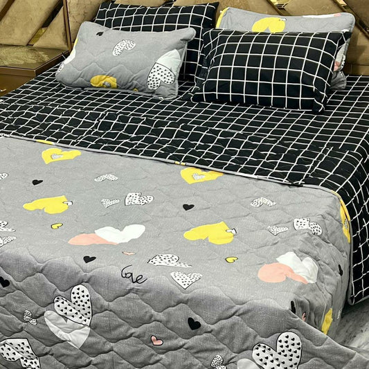 6 Pcs Cotton Printed Comforter Set for King Size Bed (Multicolor)