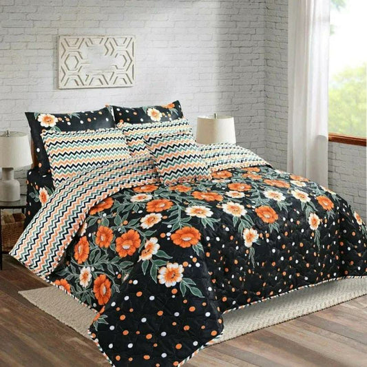 7 Pcs Cotton Salonica Printed Comforter Set (Black Design)
