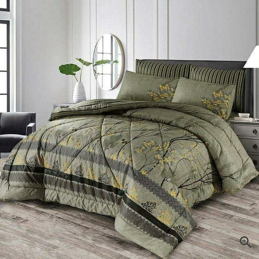 7 Pcs Cotton Salonica Printed Comforter Set (Beige)