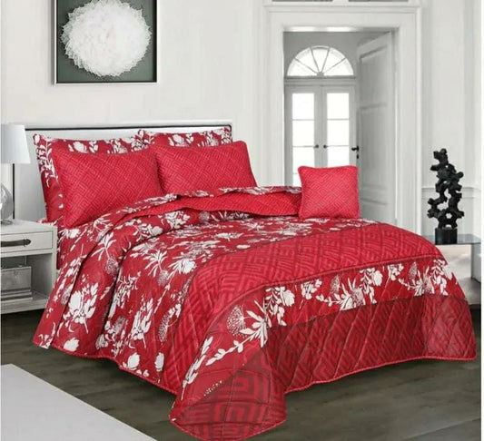 7 Pcs Cotton Salonica Printed Comforter Set (Red)