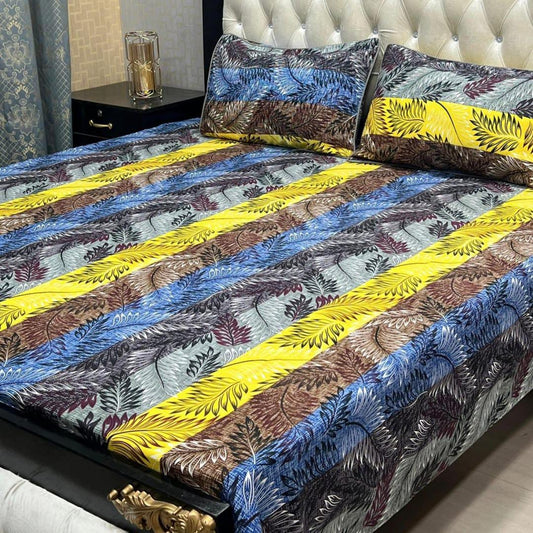 3 Pcs Crystal Cotton Printed Double Bedsheet (Multicolor)