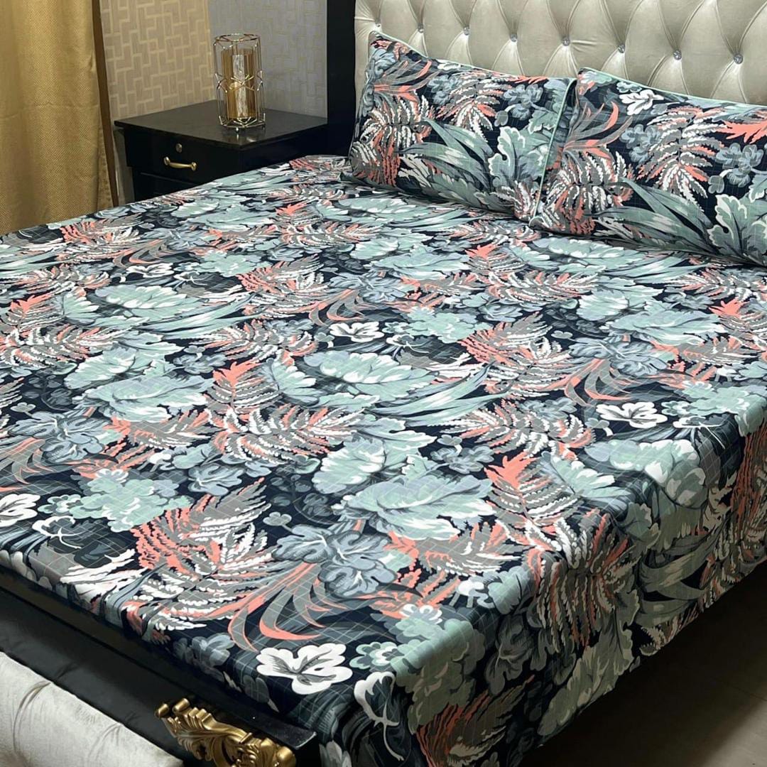 3 Pcs Crystal Cotton Printed Double Bedsheet (Multi)