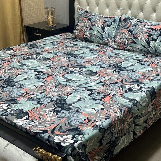 3 Pcs Crystal Cotton Printed Double Bedsheet (Multi)