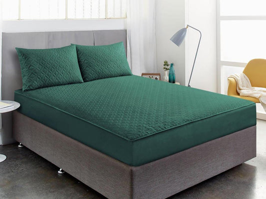 3 Pcs Cotton Salonica Plain Double Bedsheet (Green)