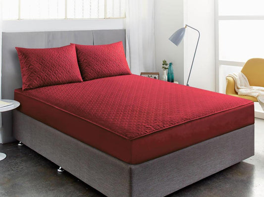 3 Pcs Cotton Salonica Plain Double Bedsheet (Maroon)