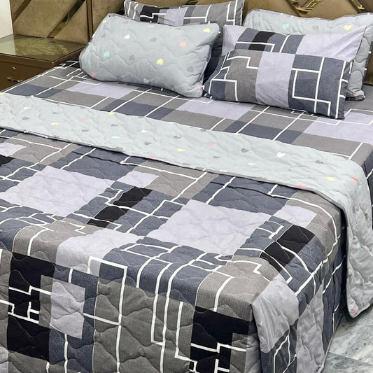 6 Pcs Cotton Printed Comforter Set for King Size Bed (Black & White)