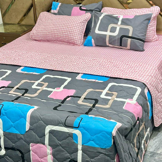 6 Pcs Cotton Printed Comforter Set for King Size Bed (Multicolor)