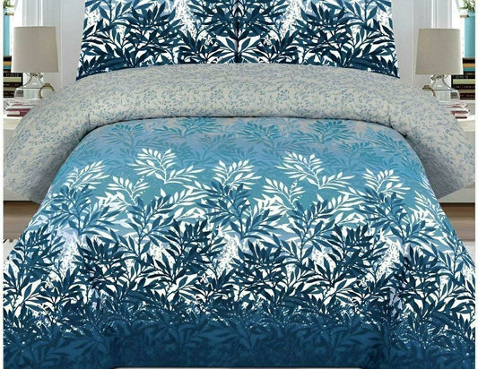 6 Pcs Blue Printed Poly Cotton Comforter Set for King Bed (Blue)