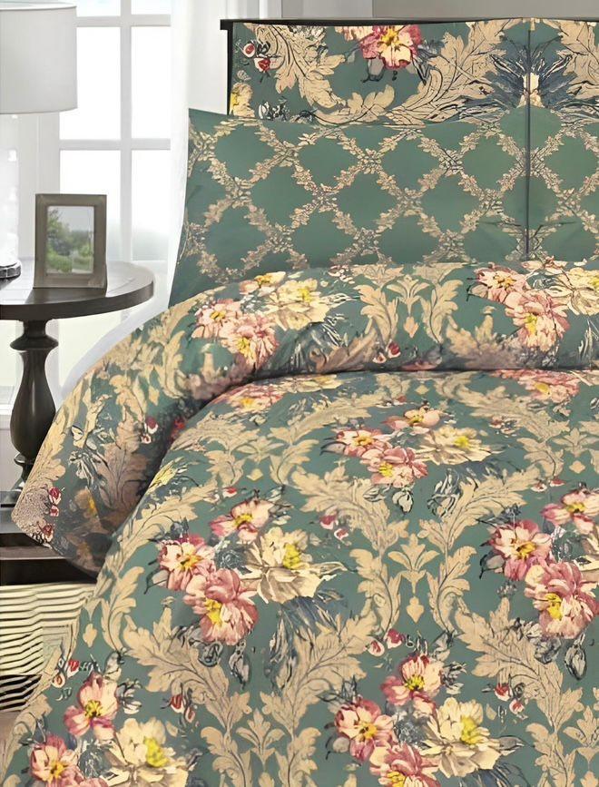 Luxurious Green Printed Comforter Set - 6 Pcs for King Bed
