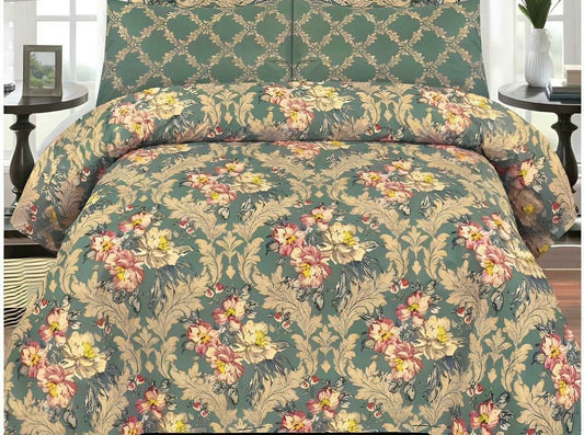 Luxurious Green Printed Comforter Set - 6 Pcs for King Bed