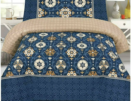 Luxurious King Bed Comforter Set - 6 Pcs Printed Poly Cotton in (Blue,White Design)