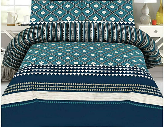 Luxurious King Bed Comforter Set - 6 Pcs Printed Poly Cotton in Blue