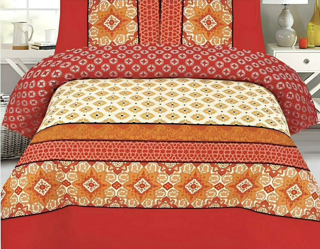 Vibrant Orange Printed Comforter Set - 6 Pcs for King Bed