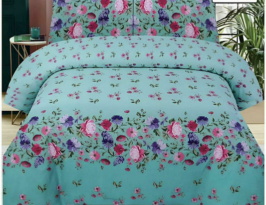 Multicolor King Bed Comforter Set - 6 Pcs Printed Poly Cotton (Sky Blue)